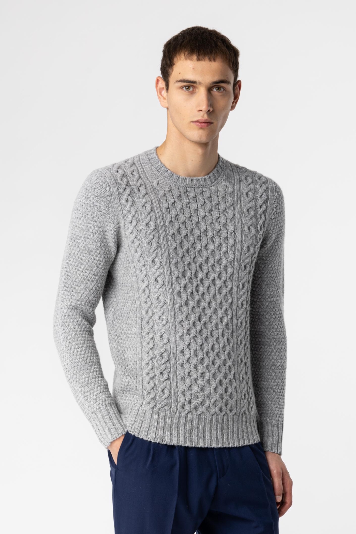 Aran Crew Neck Wool Sweater