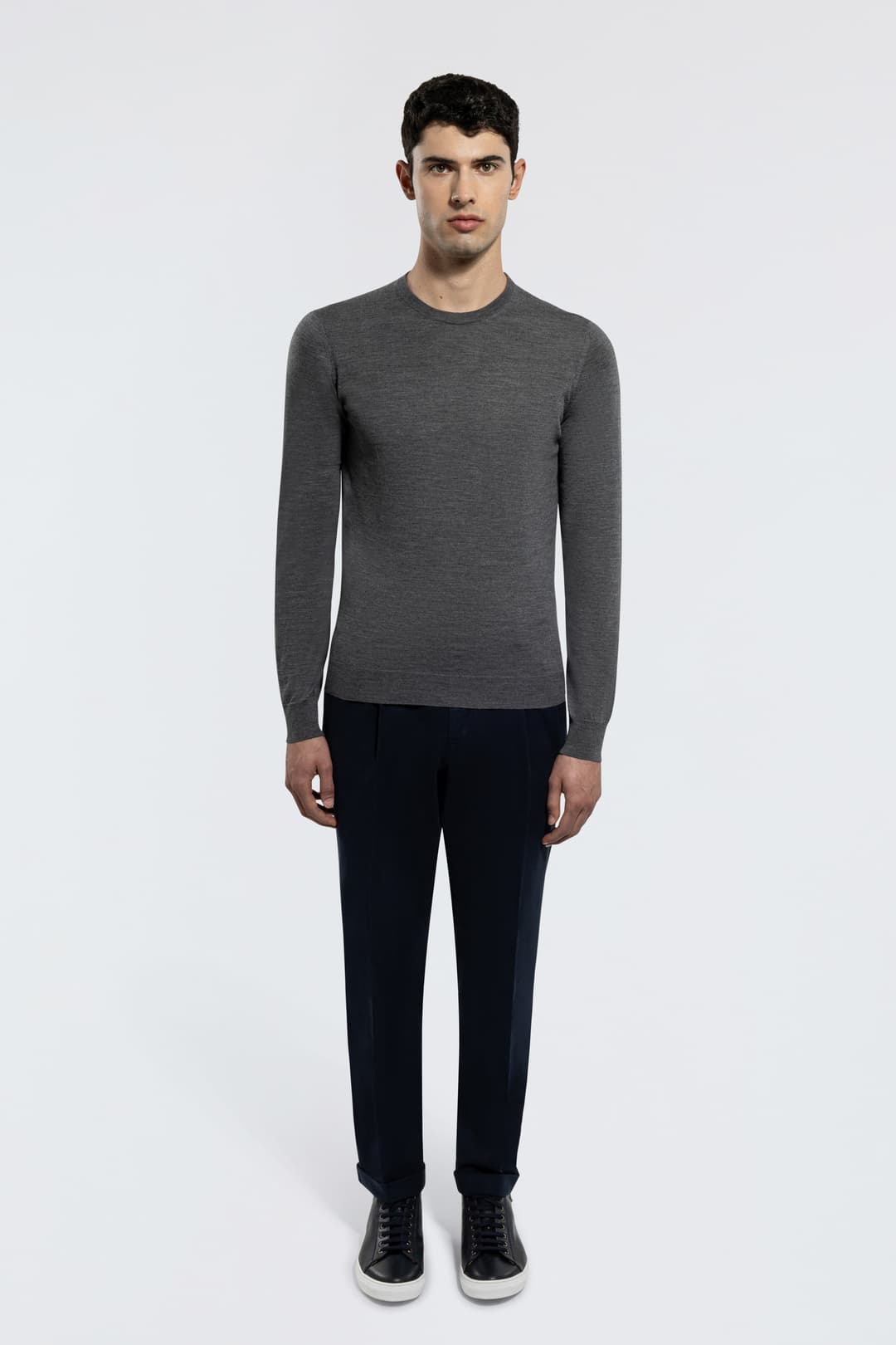 Crew Neck Sweater in Extrafine Merino Wool
