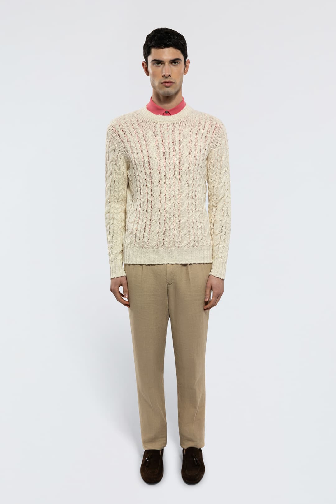 Maglia Girocollo con Trecce in Cotone