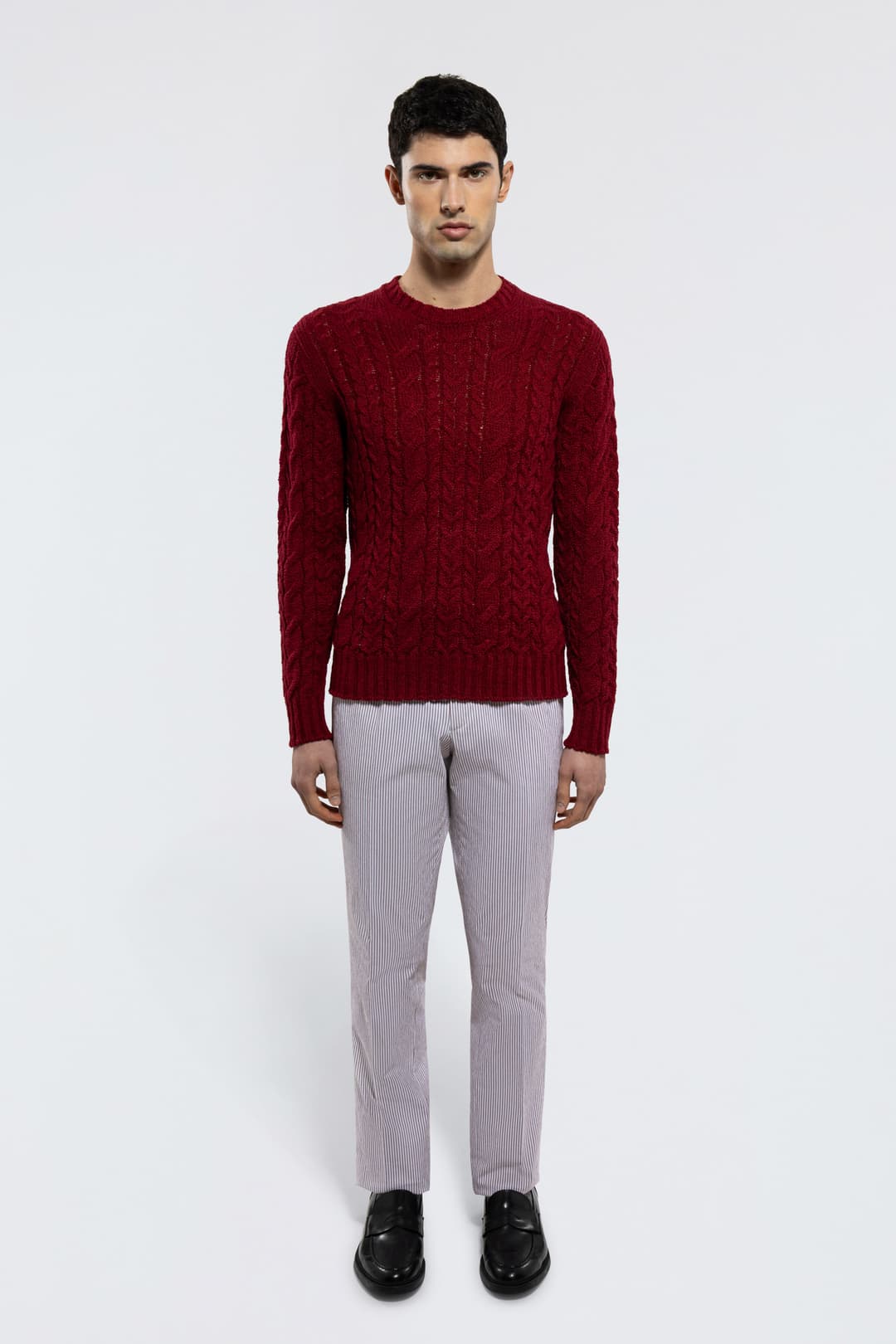 Cable-Knit Crew Neck Cotton Sweater