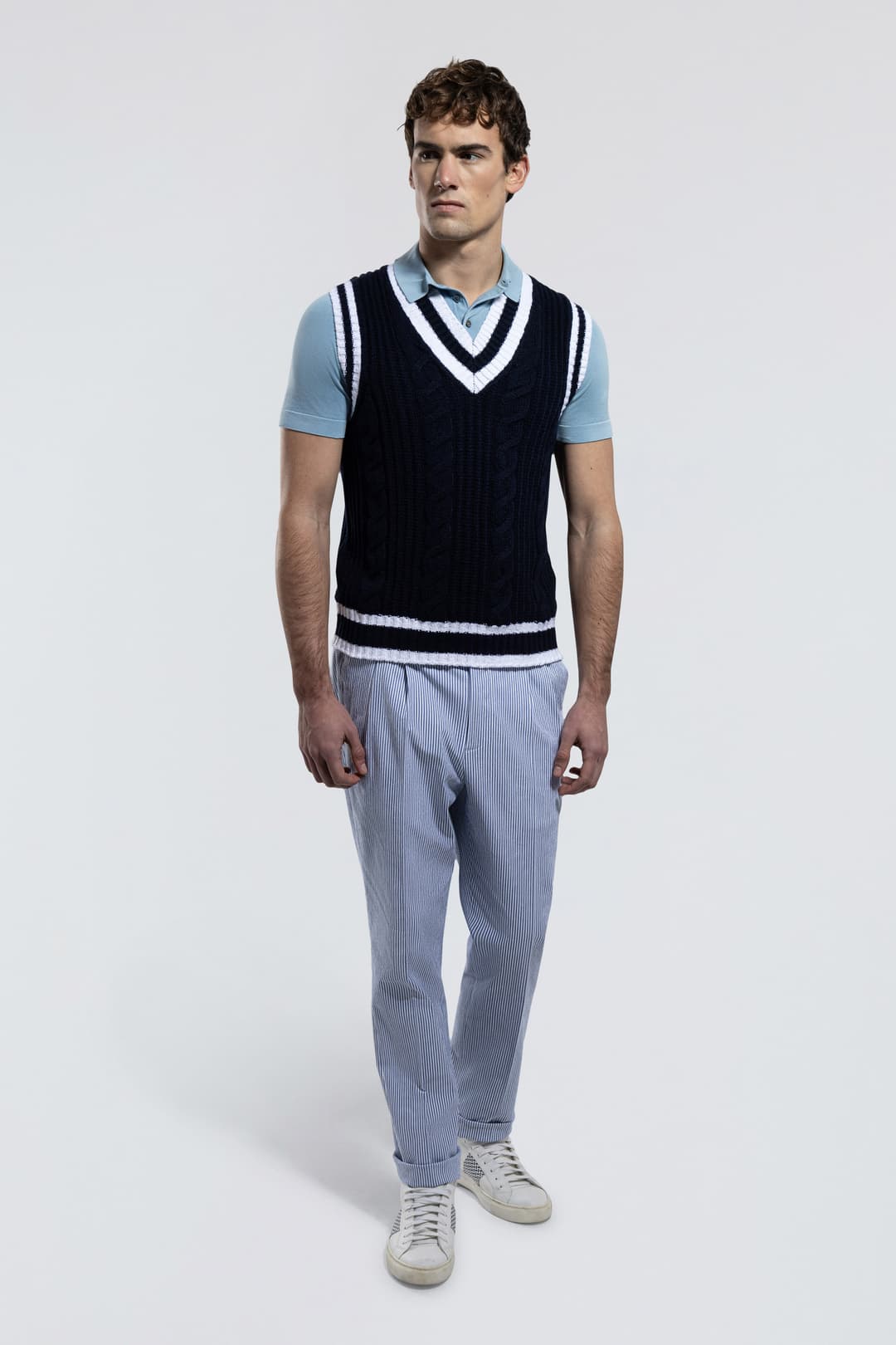 Cable Knit Cotton Tennis Vest