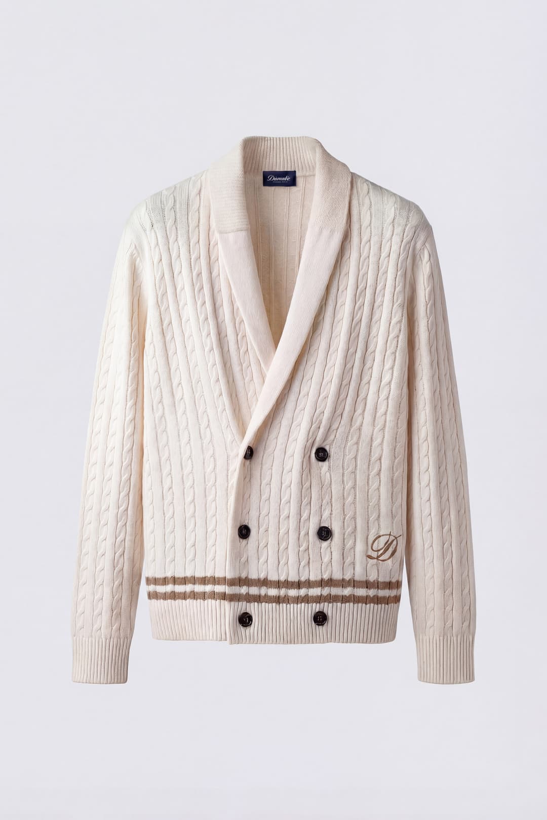 Double-Breasted Cardigan in Cotton with Braid