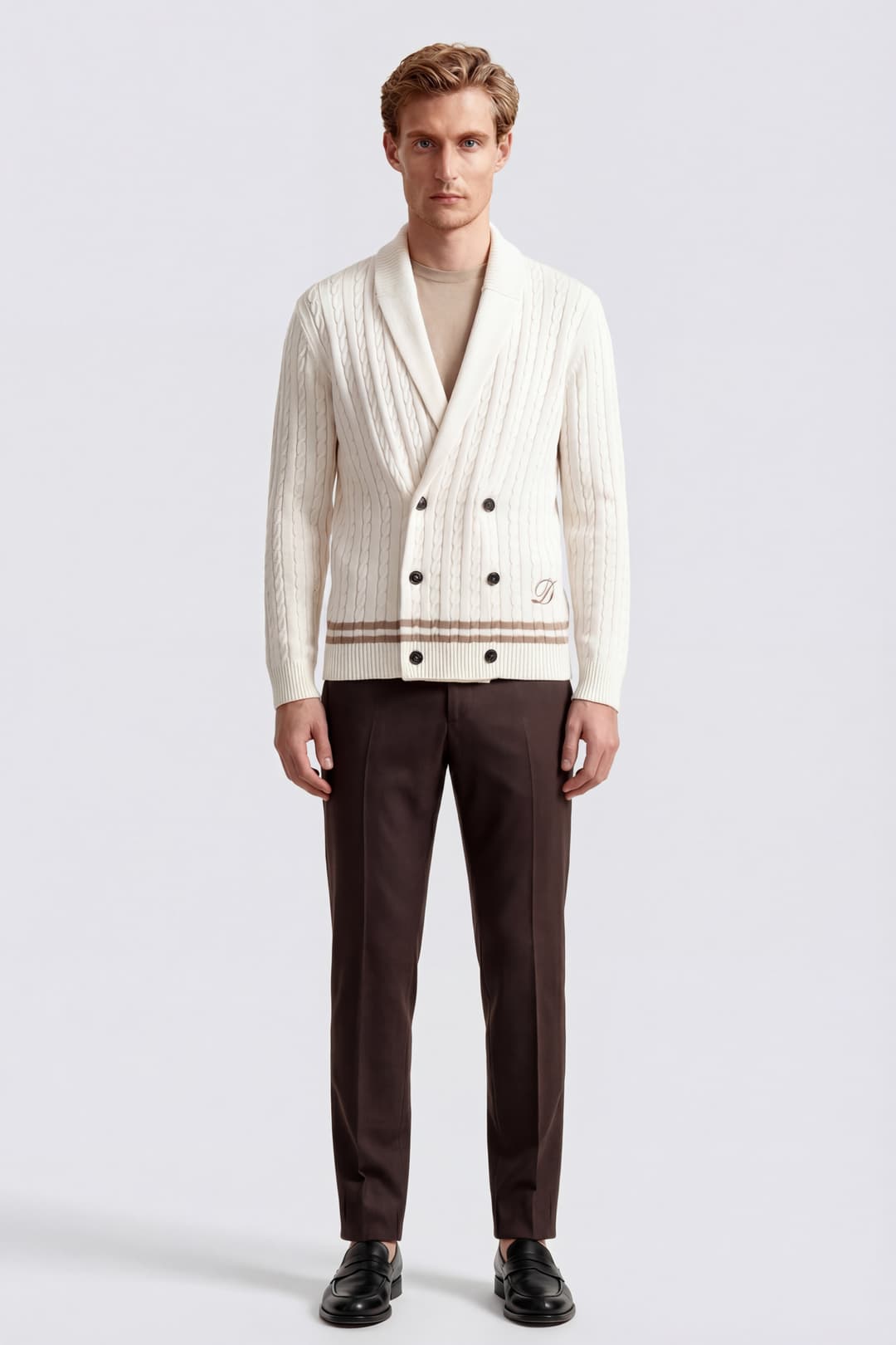 Double-Breasted Cardigan in Cotton with Braid