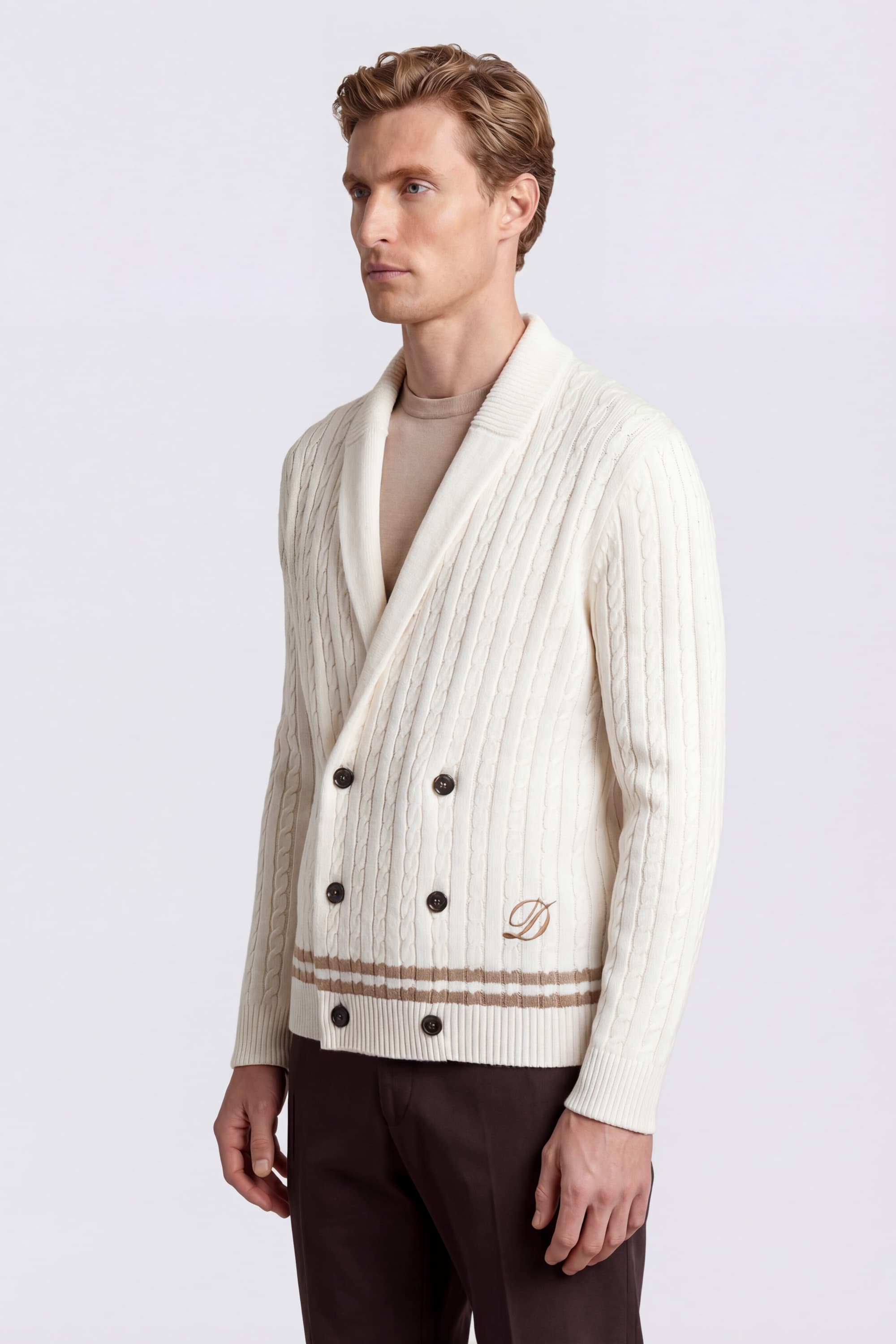 Double-Breasted Cardigan in Cotton with Braid - Image 3