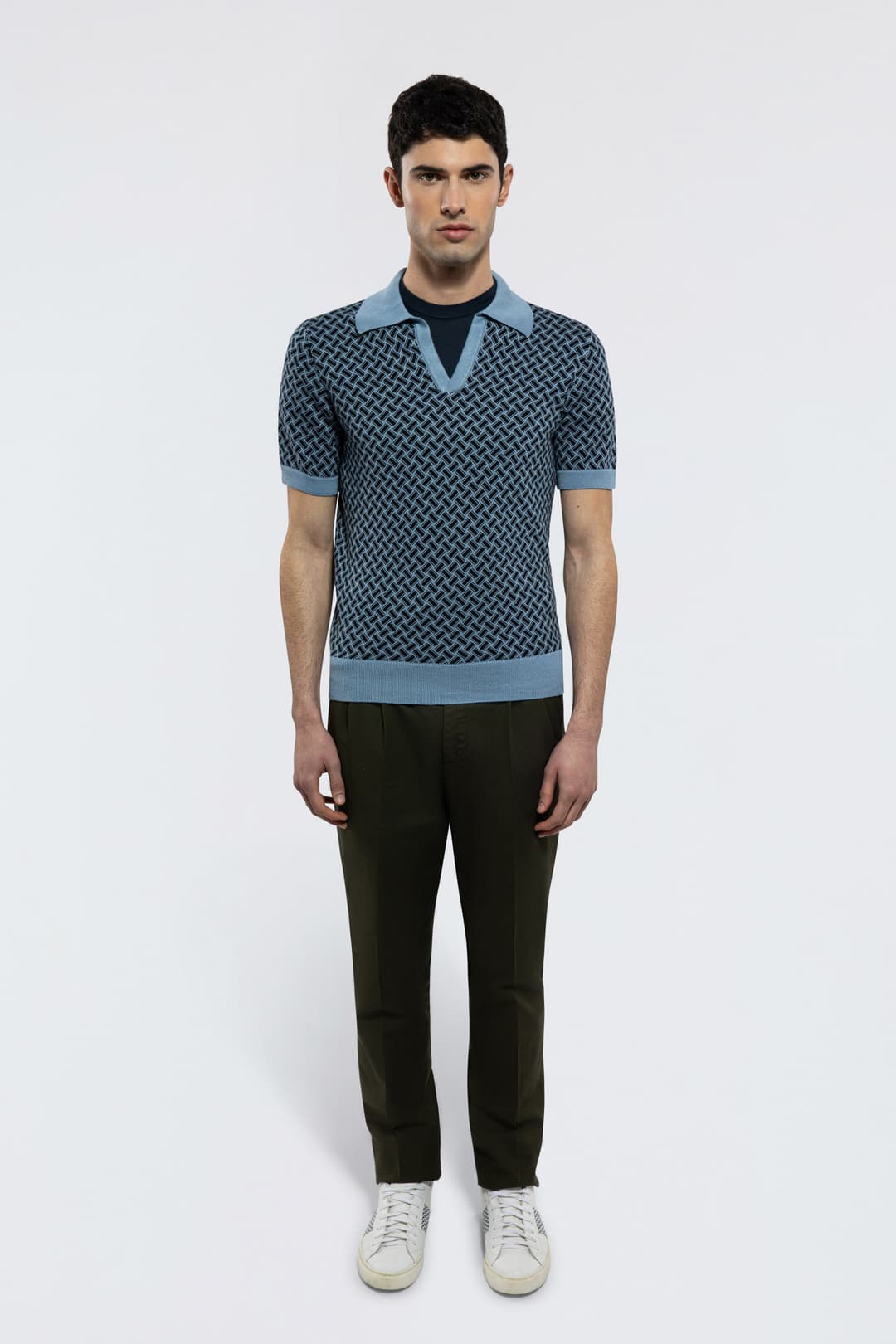 Cotton and Linen Razor Blade Polo
