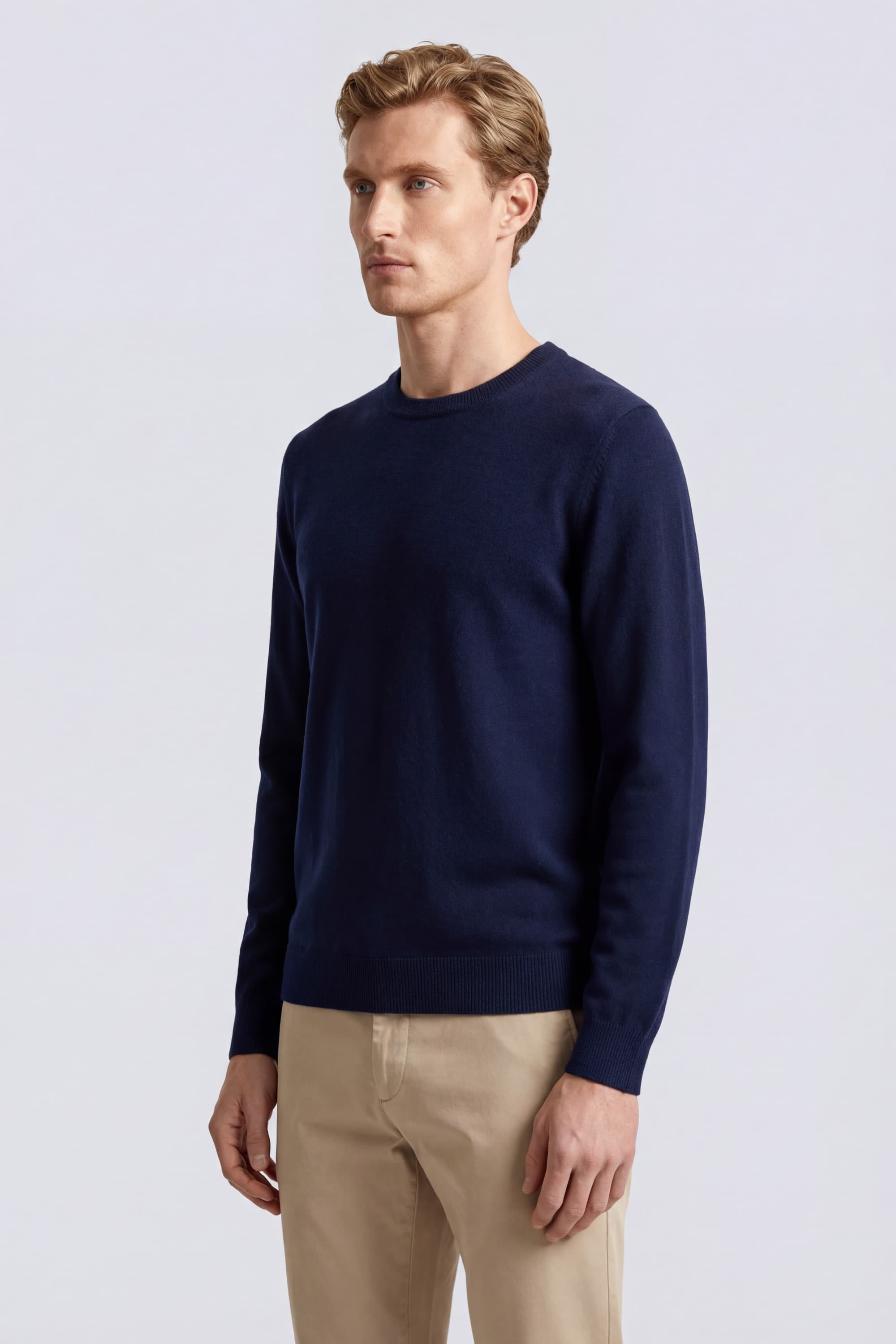 Crew Neck Cotton Sponge Effect Sweater - Image 3