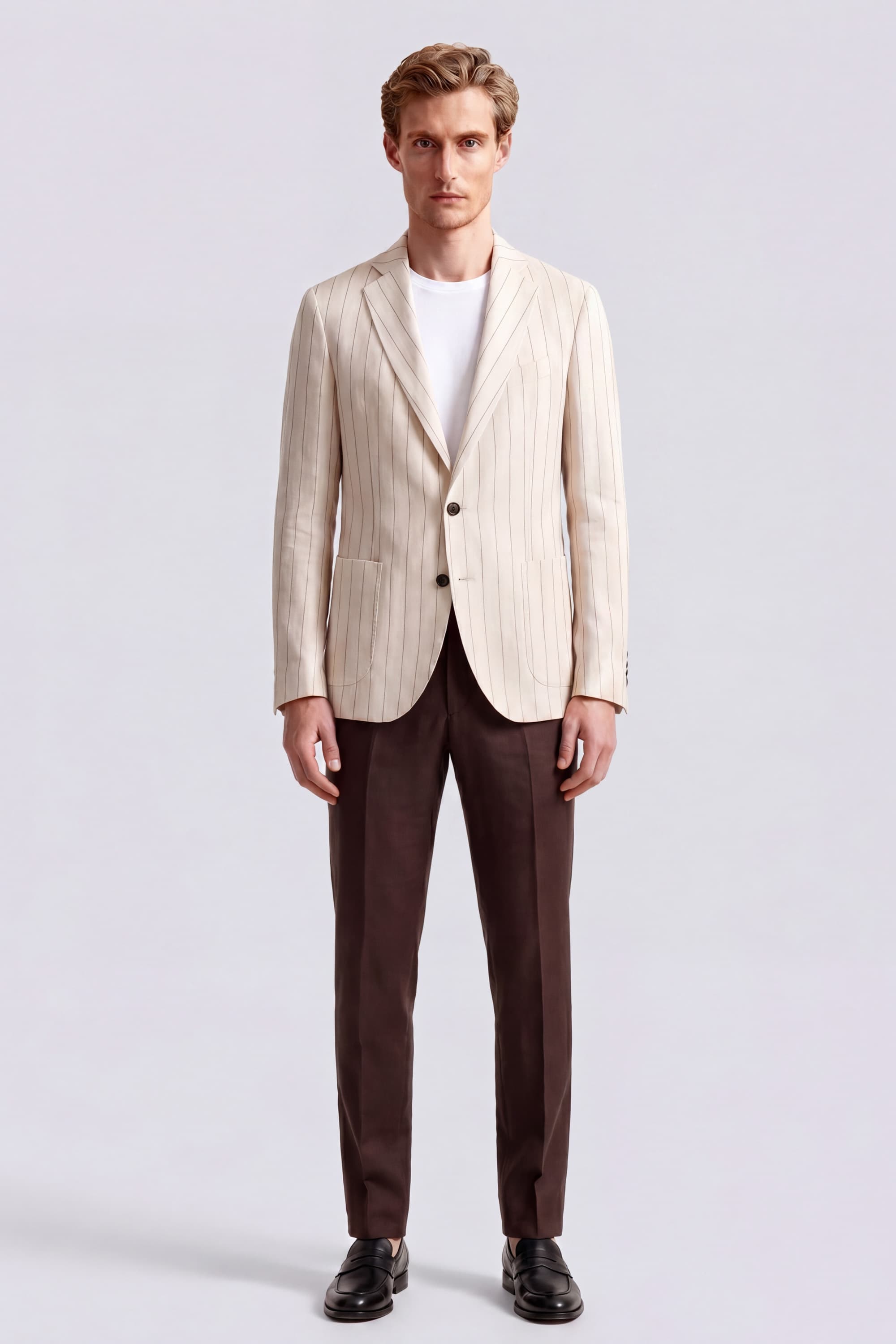 Single-Breasted Striped Linen Blazer - Image 2