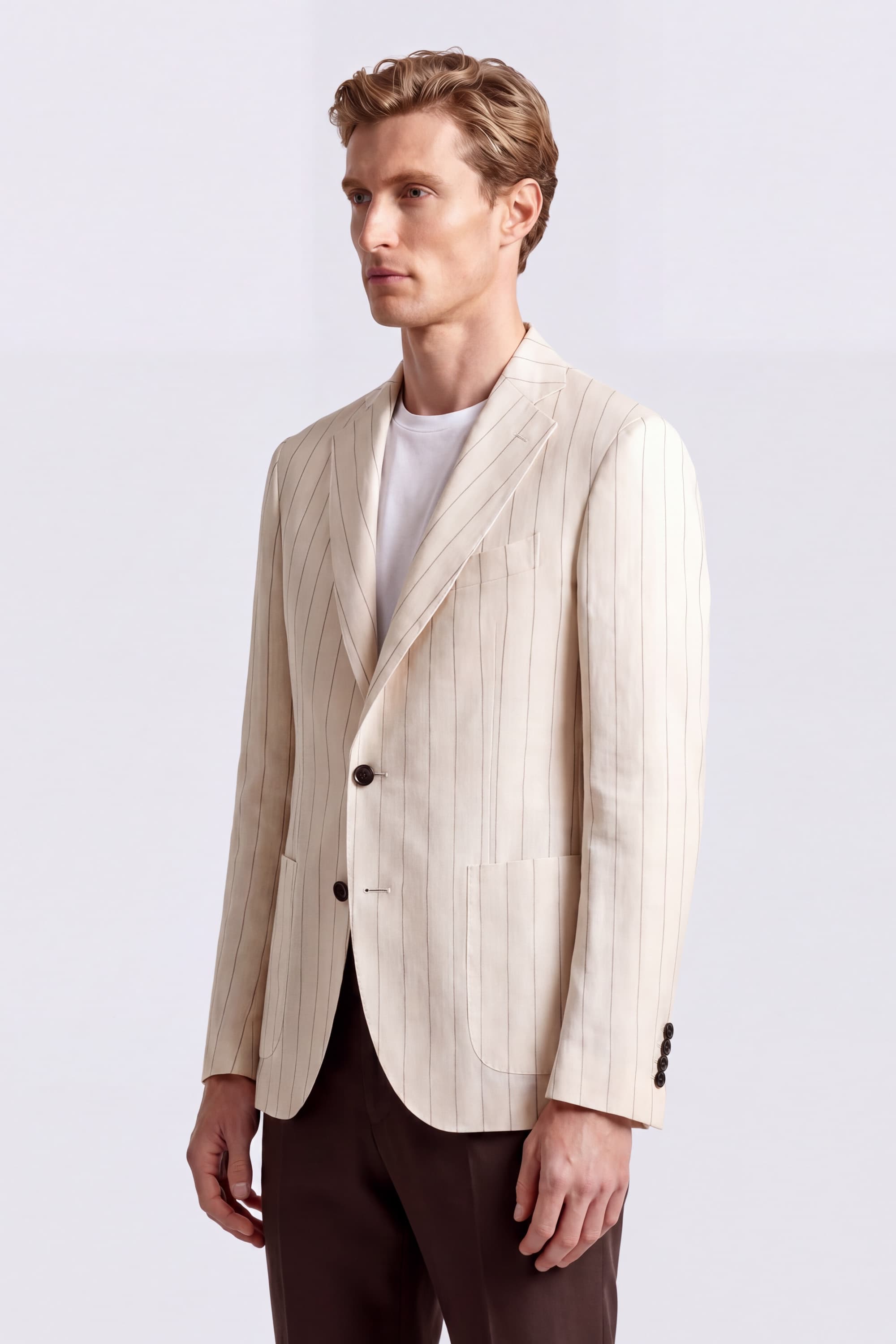 Single-Breasted Striped Linen Blazer - Image 3
