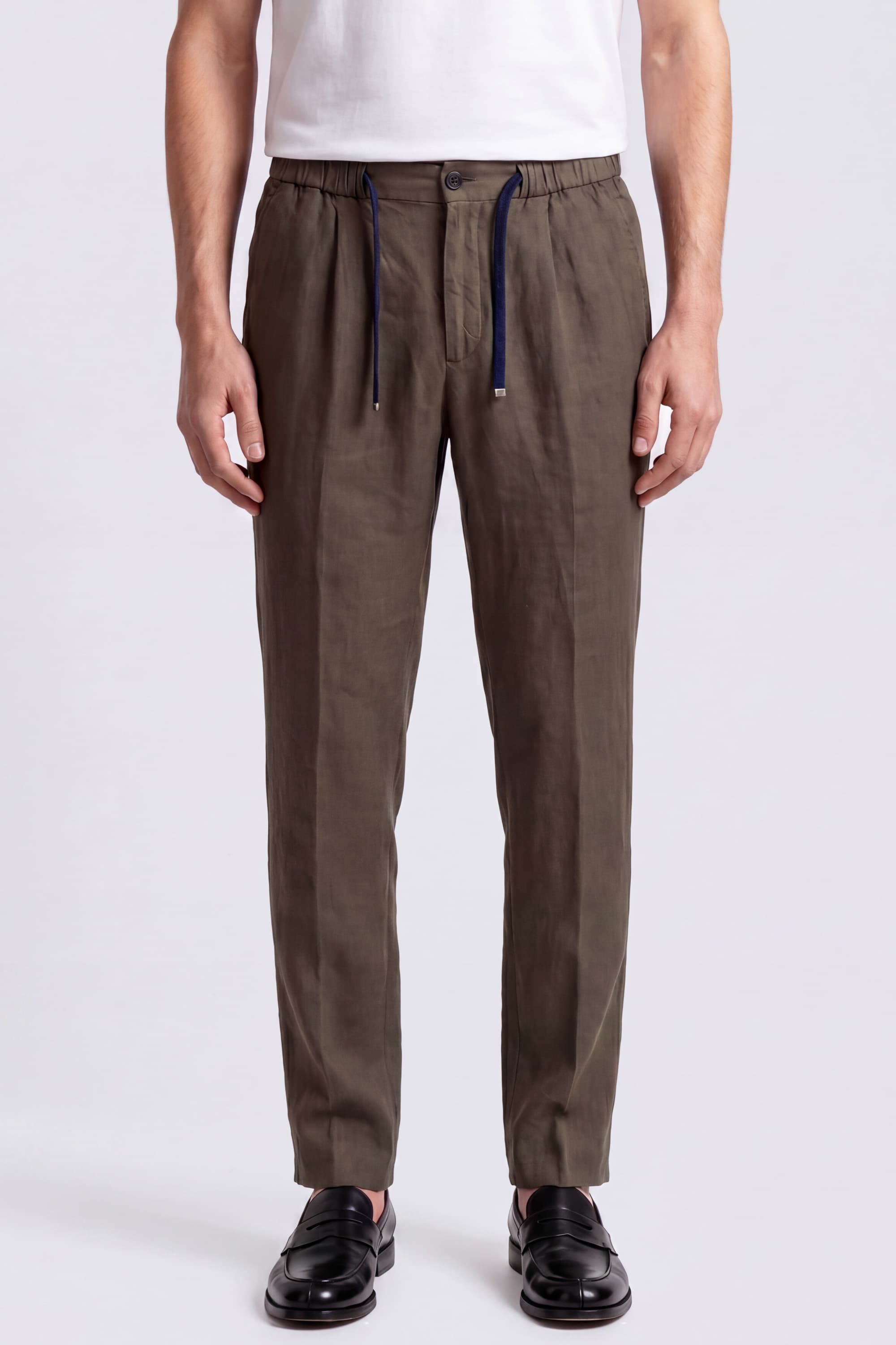 Linen Trousers with Drawstring and Pleats - Image 2