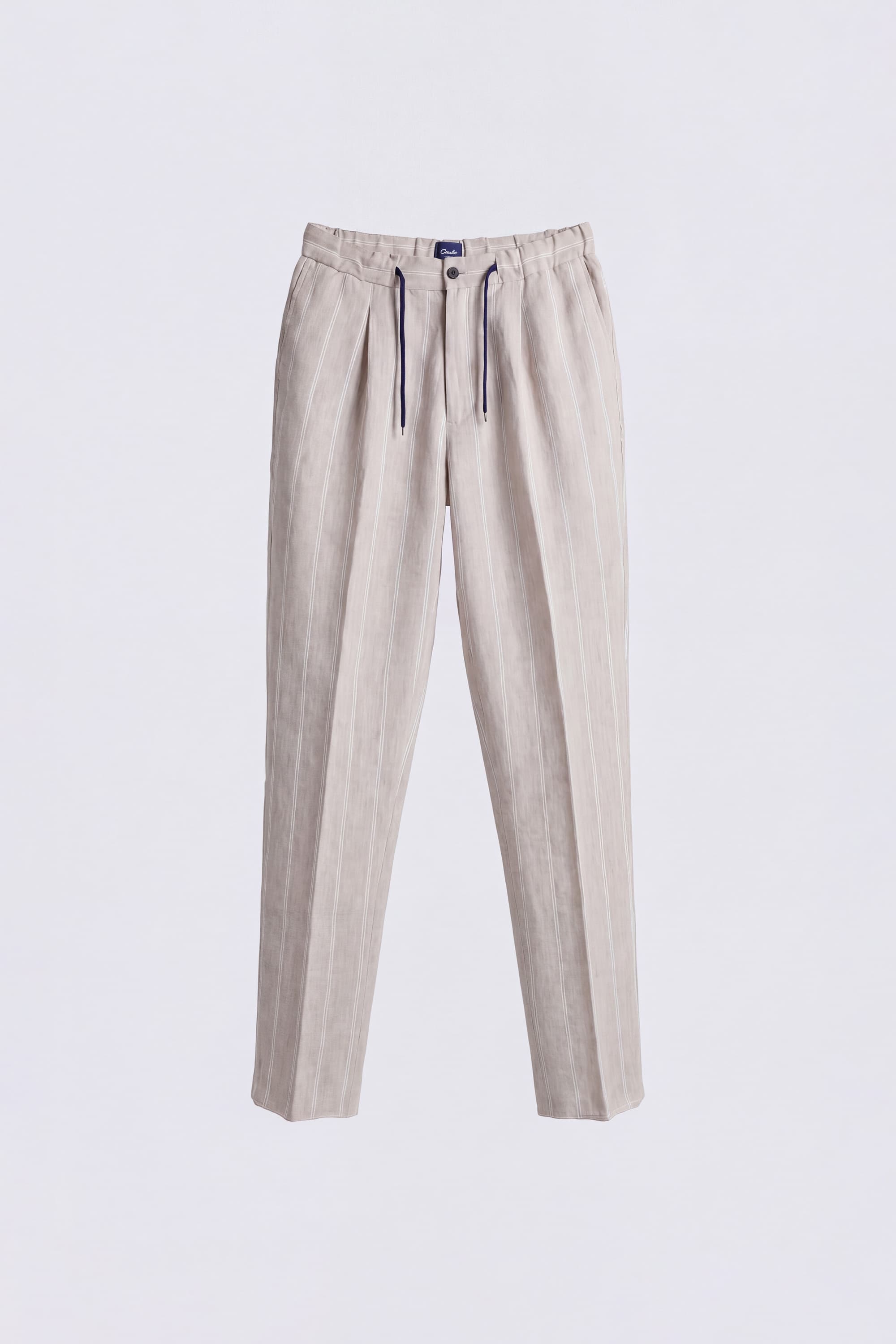 Striped Linen Trousers with Drawstring - Image 1
