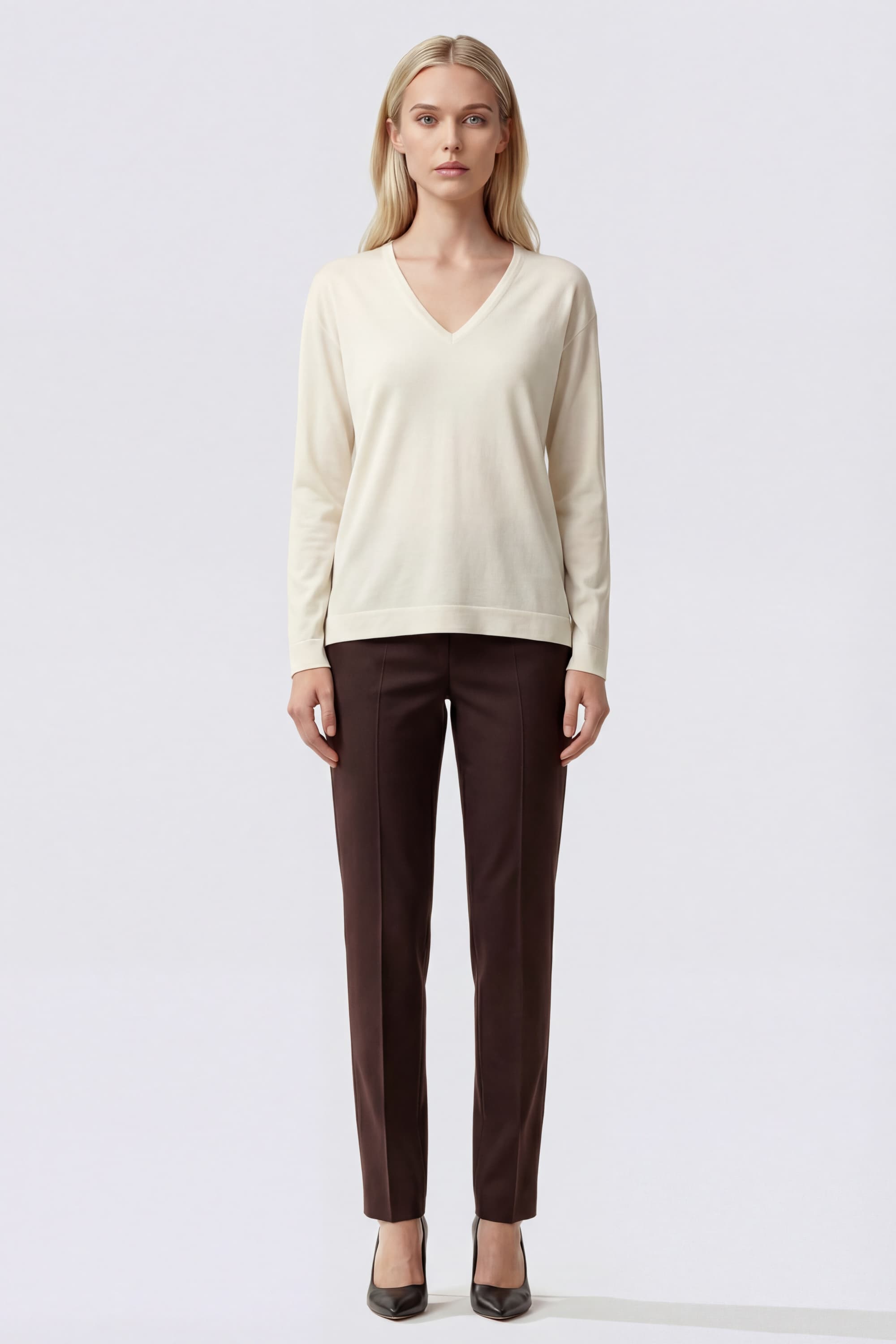 V-Neck Sweater in Extrafine Merino Wool - Image 2