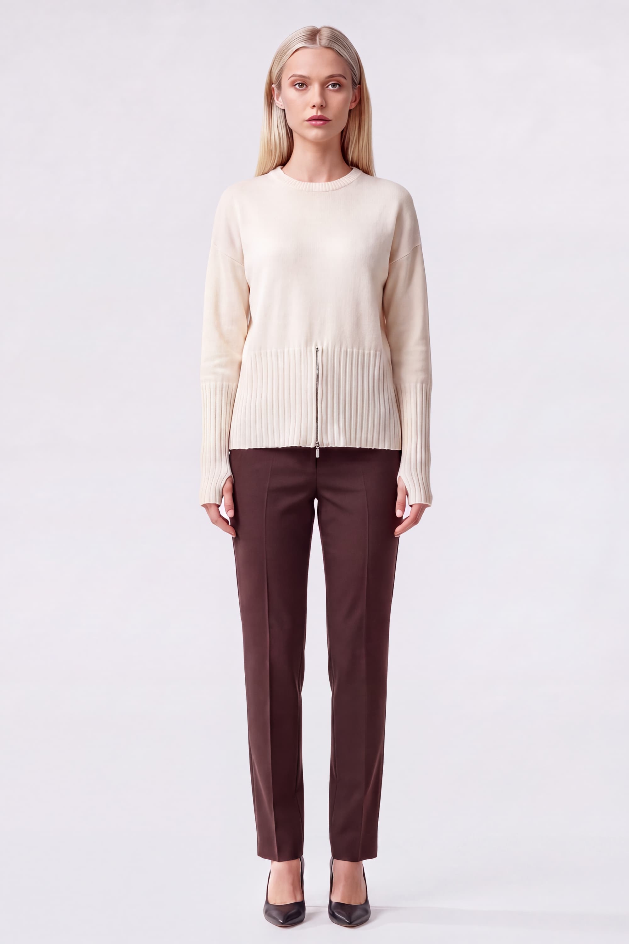 Wool & Cashmere Half-Zip Crew Neck Sweater - Image 1