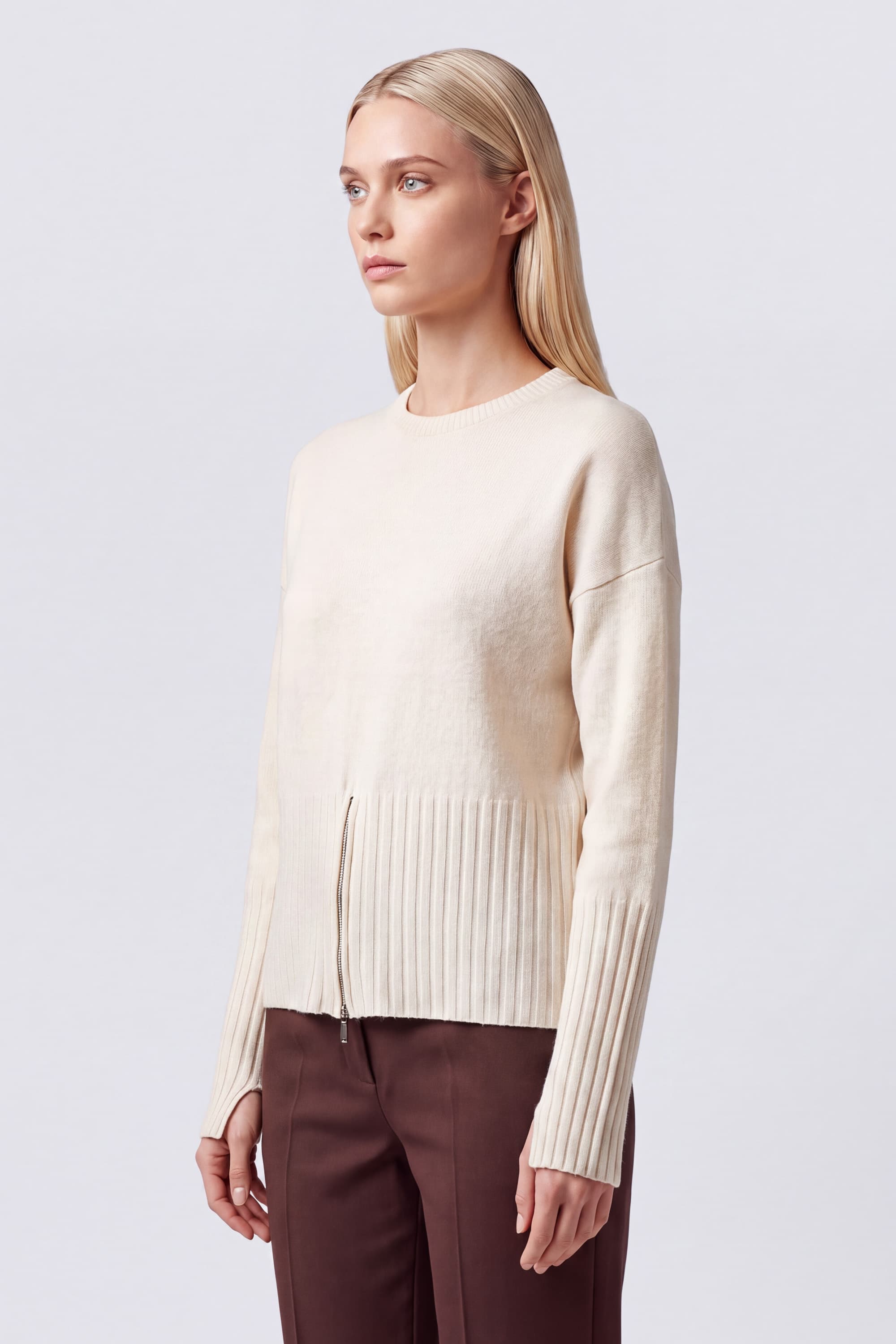 Wool & Cashmere Half-Zip Crew Neck Sweater - Image 2