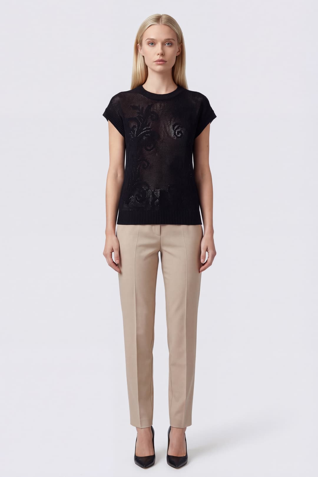 Openwork Knit top with Botanical Motif