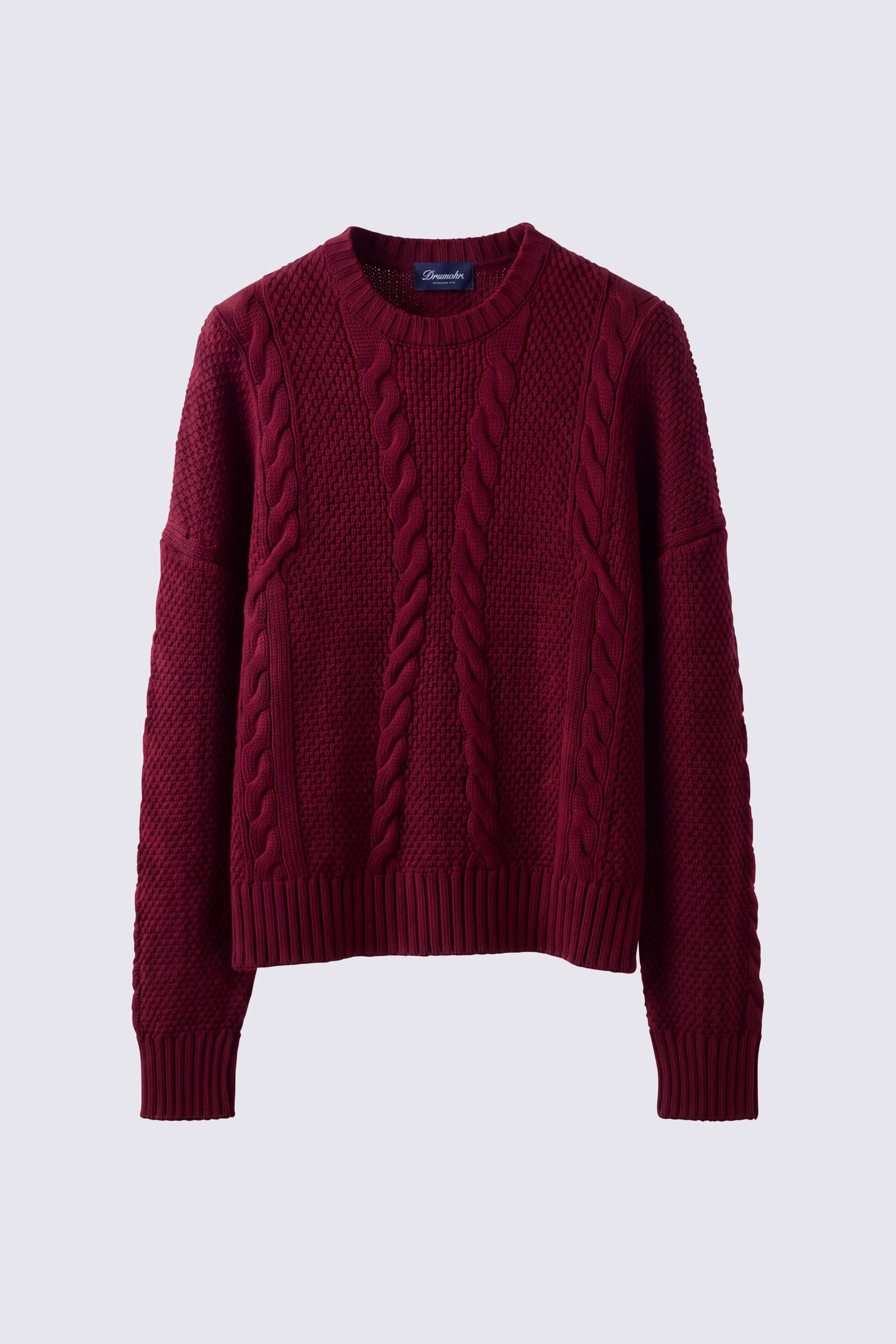 Crew Neck Sweater with Cable Knit in Merino Wool