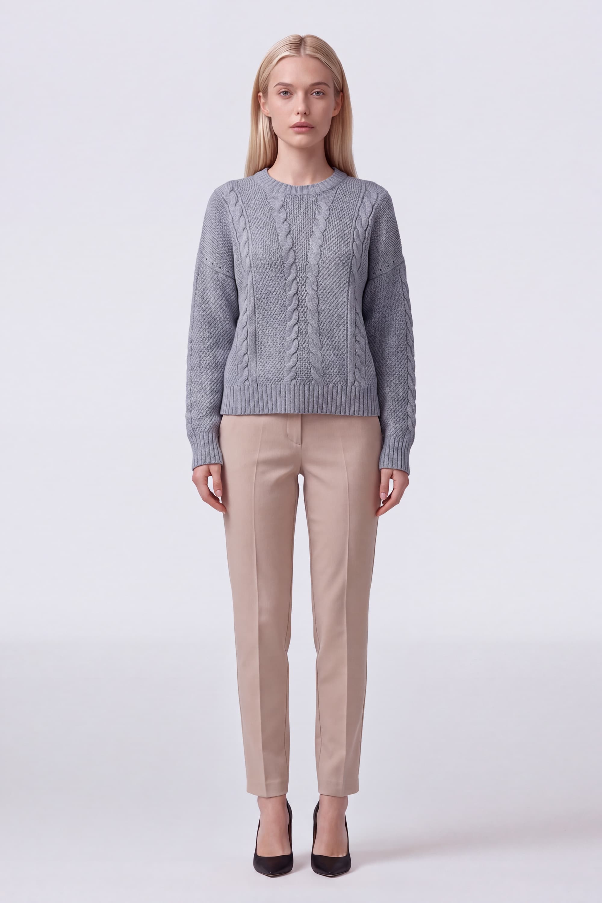 Maglia Girocollo con Trecce in Lana Merino - Image 2