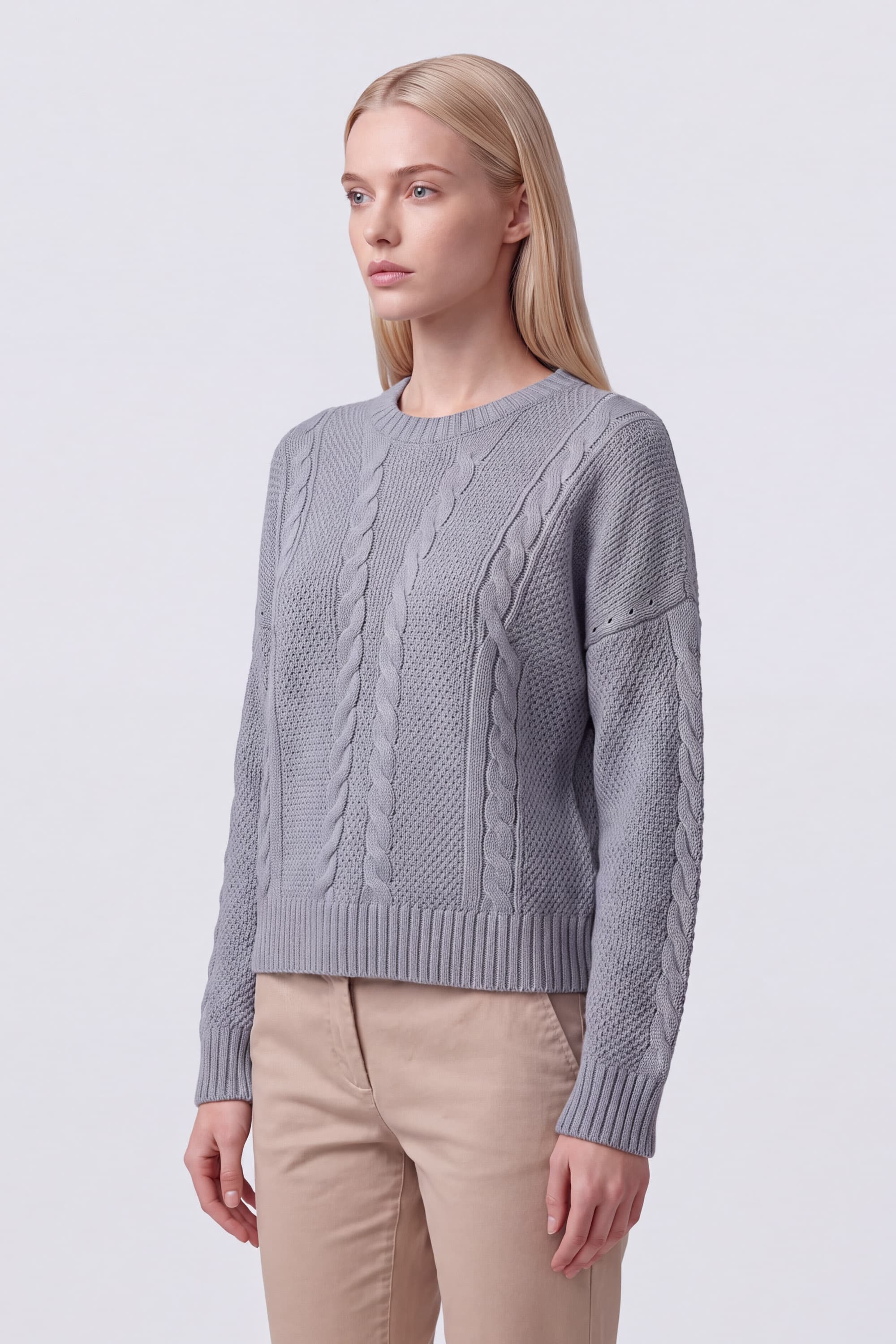 Maglia Girocollo con Trecce in Lana Merino - Image 3