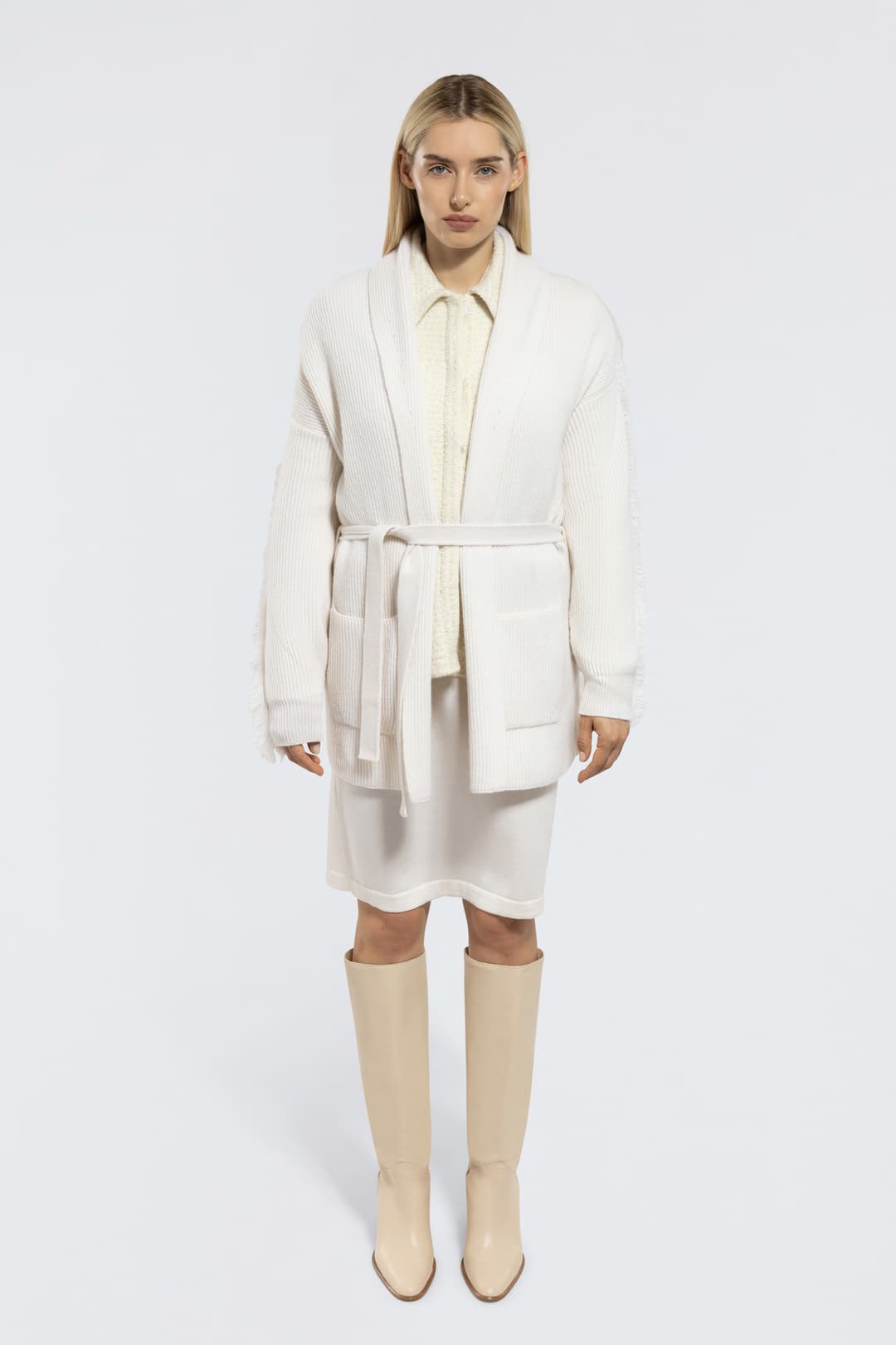 Langer Kaschmir-Cardigan mit Gürtel