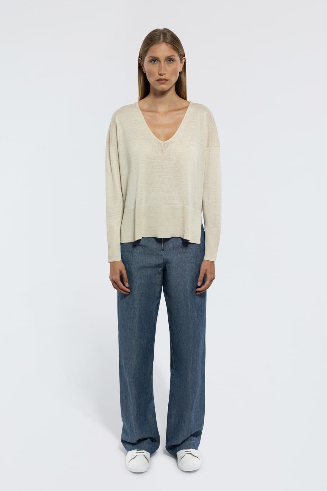V-Neck Linen Sweater