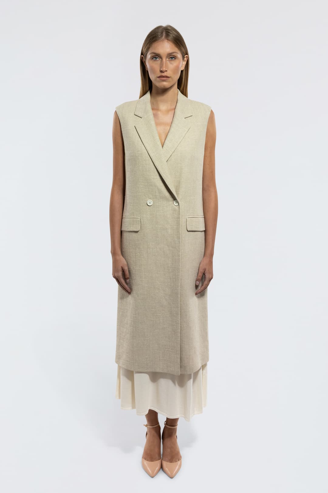 Sleeveless Linen Coat