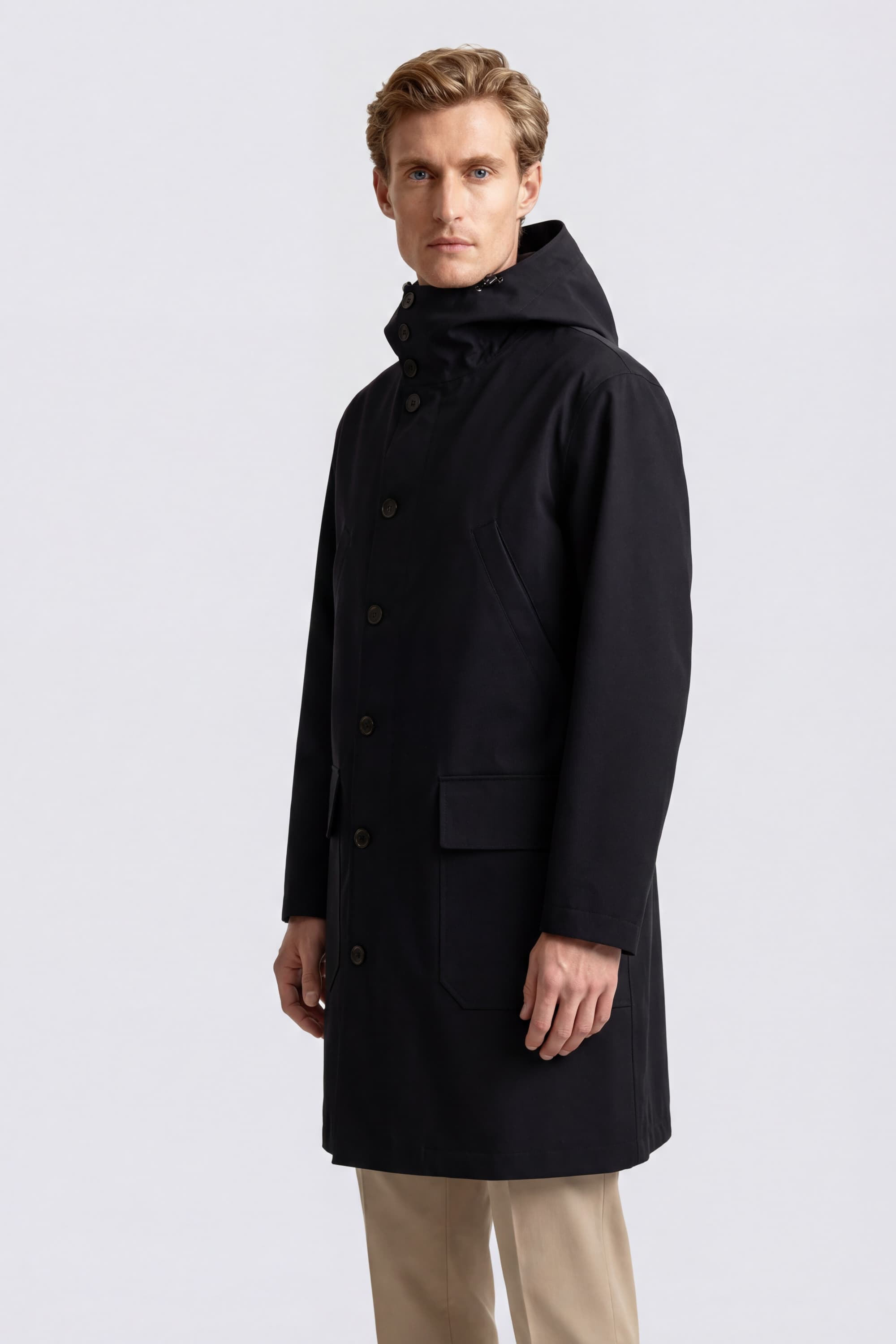 Technical Hooded Coat in Gabardine - Image 3