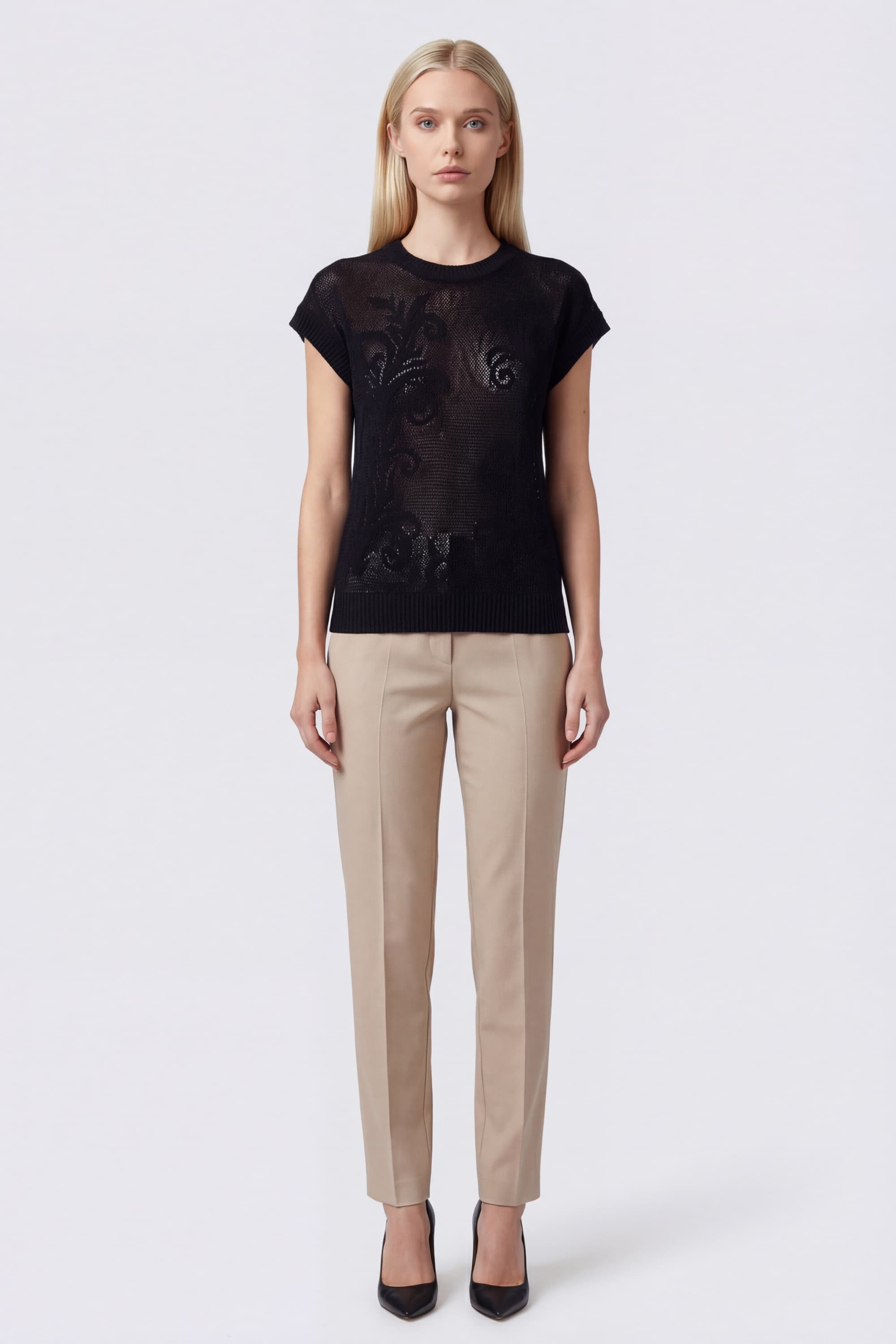 Openwork Knit top with Botanical Motif - Image 2