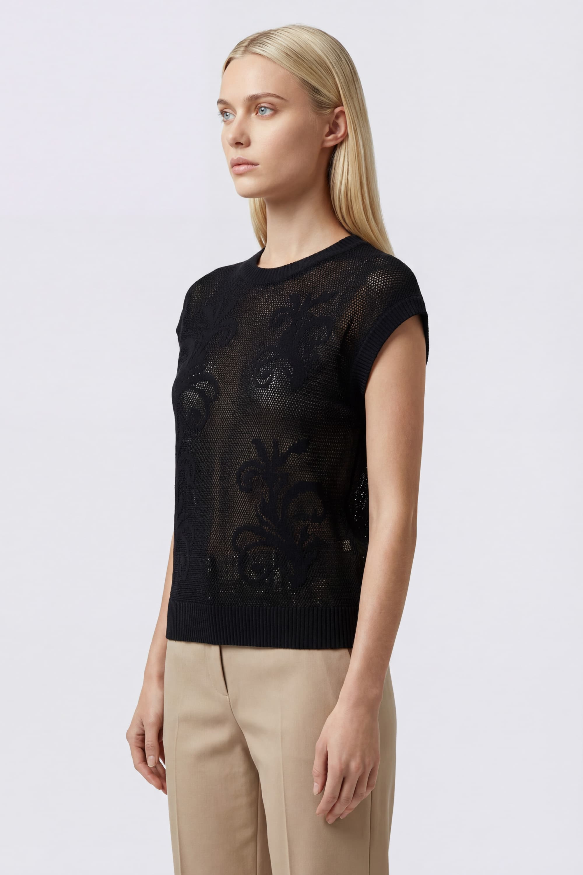 Openwork Knit top with Botanical Motif - Image 3
