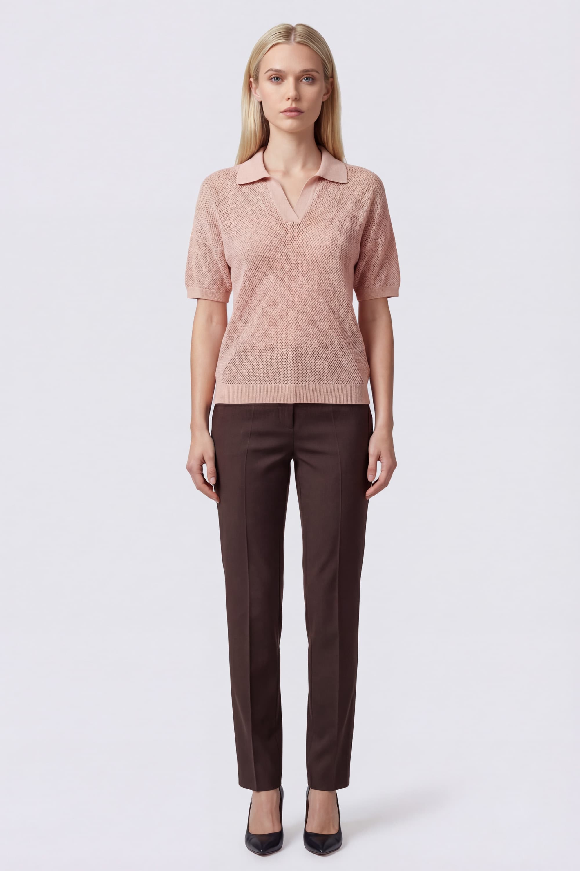Women's Open-Knit Polo Sweater - Image 2