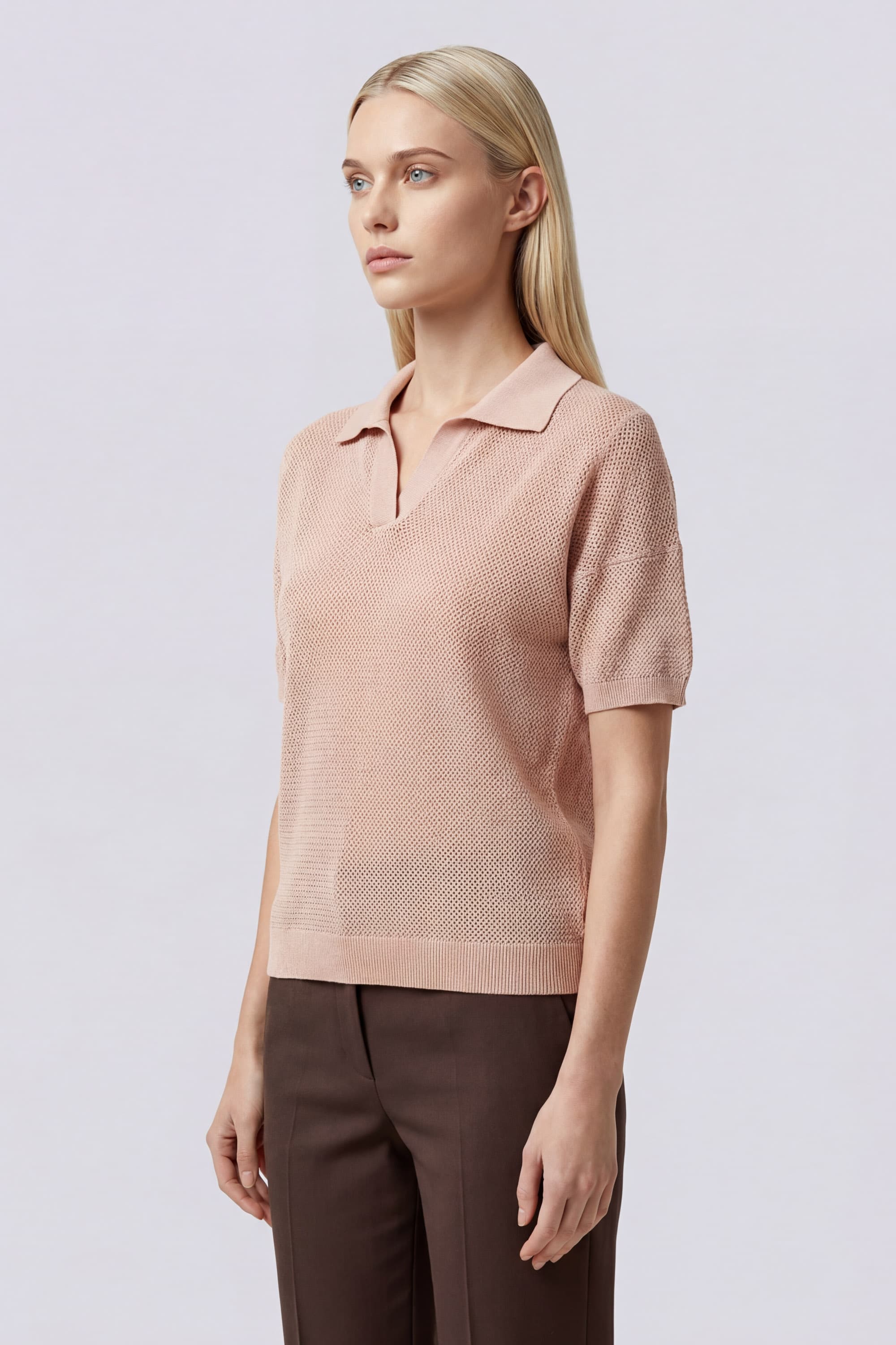 Women's Open-Knit Polo Sweater - Image 3