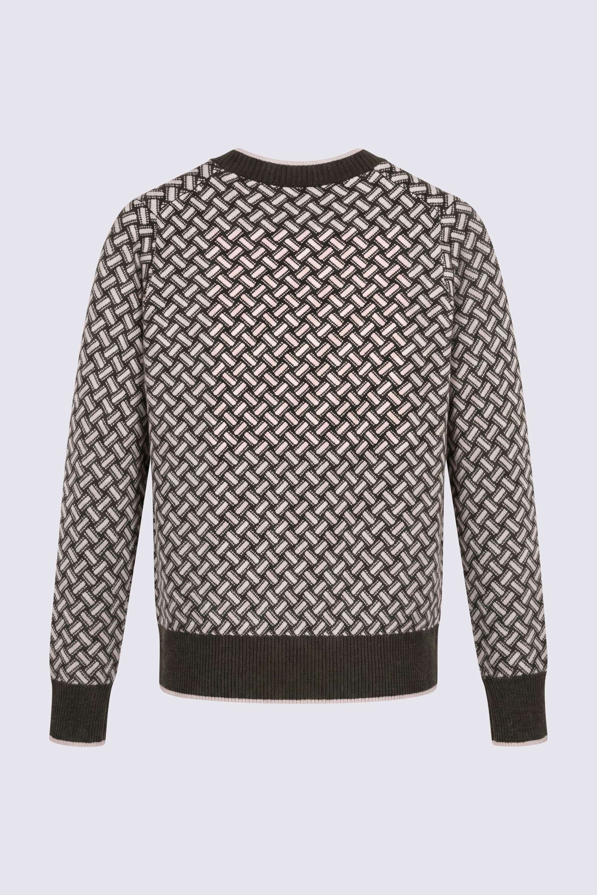 Women's V-Neck Cashmere Sweater with Geometric Jacquard Pattern - Image 6
