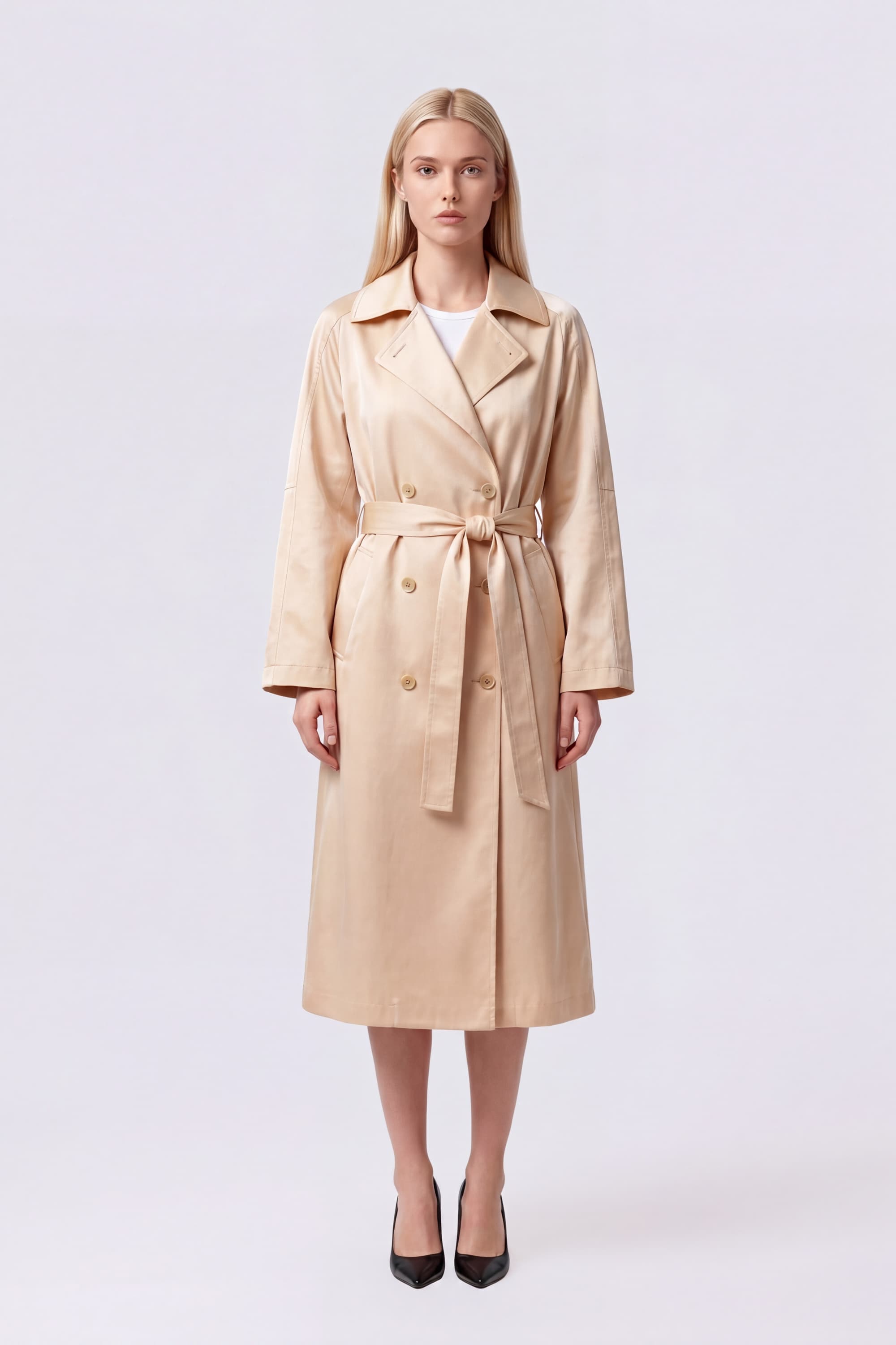 Double-Breasted Satin Midi Trench Coat - Image 2
