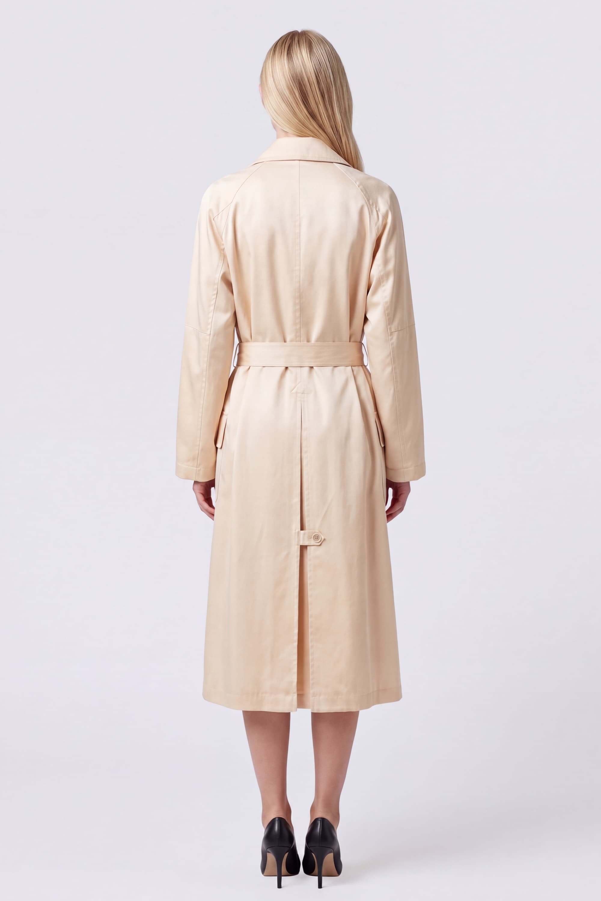 Double-Breasted Satin Midi Trench Coat - Image 4