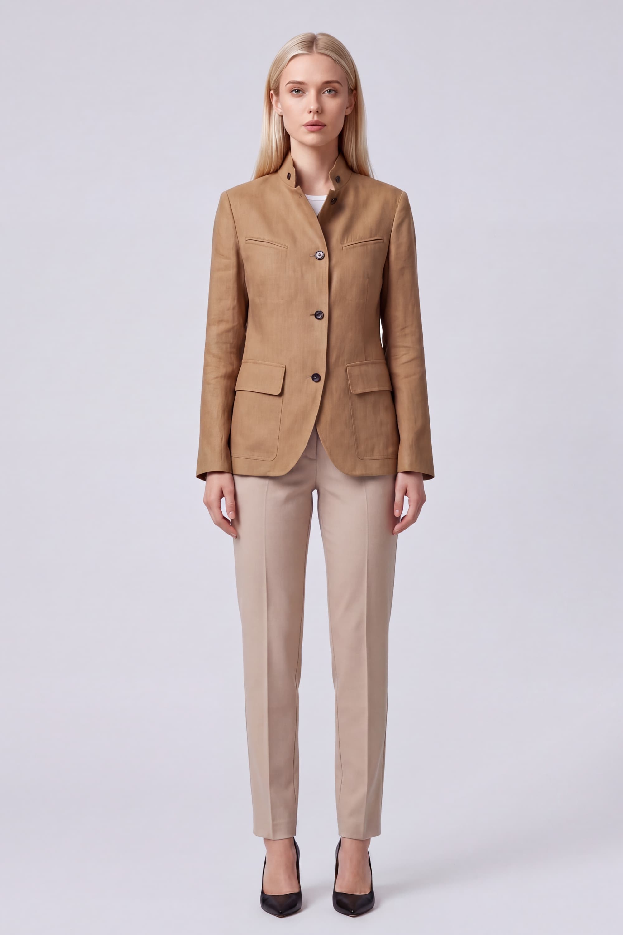 Linen Jacket with Korean Collar - Image 2