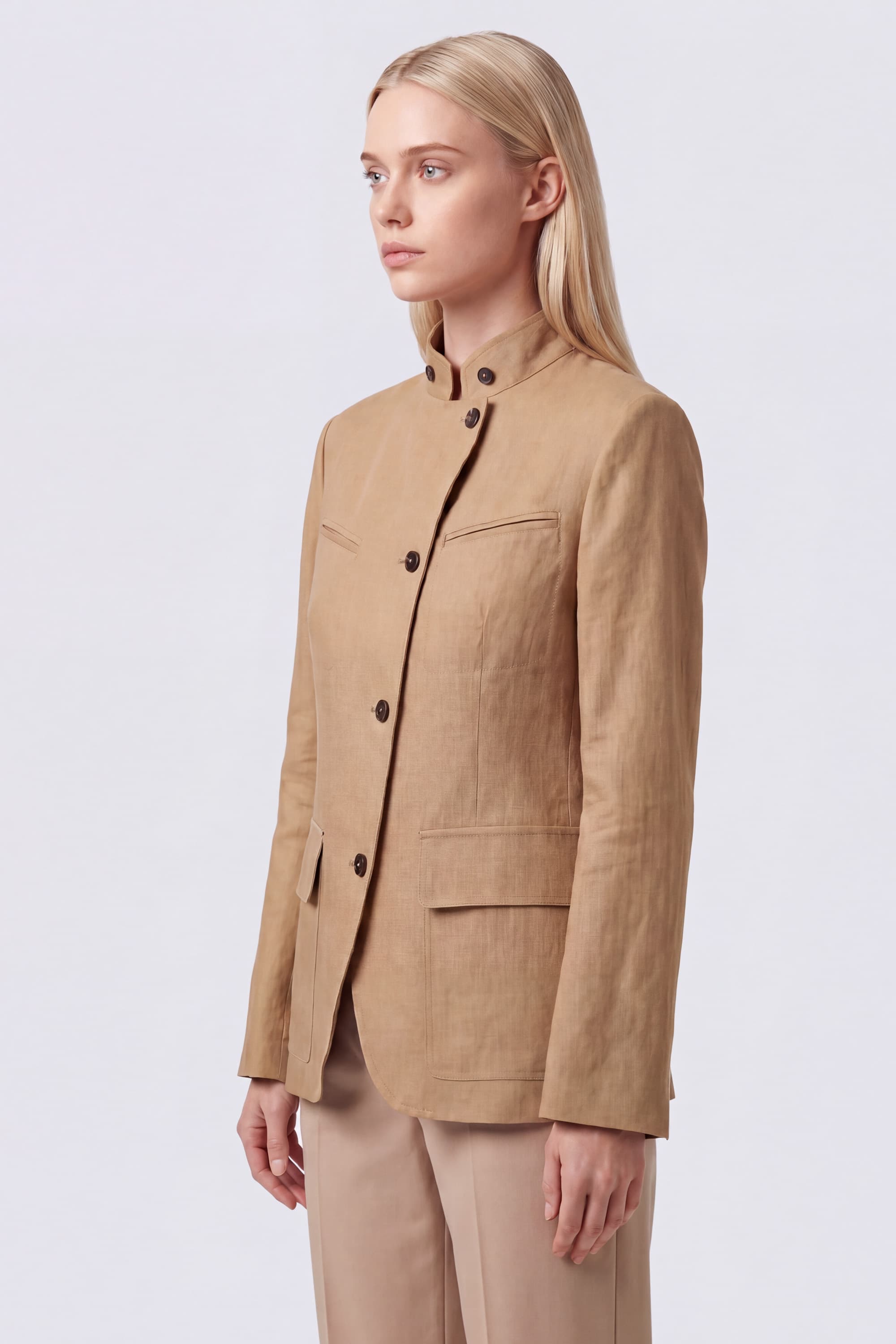 Linen Jacket with Korean Collar - Image 3