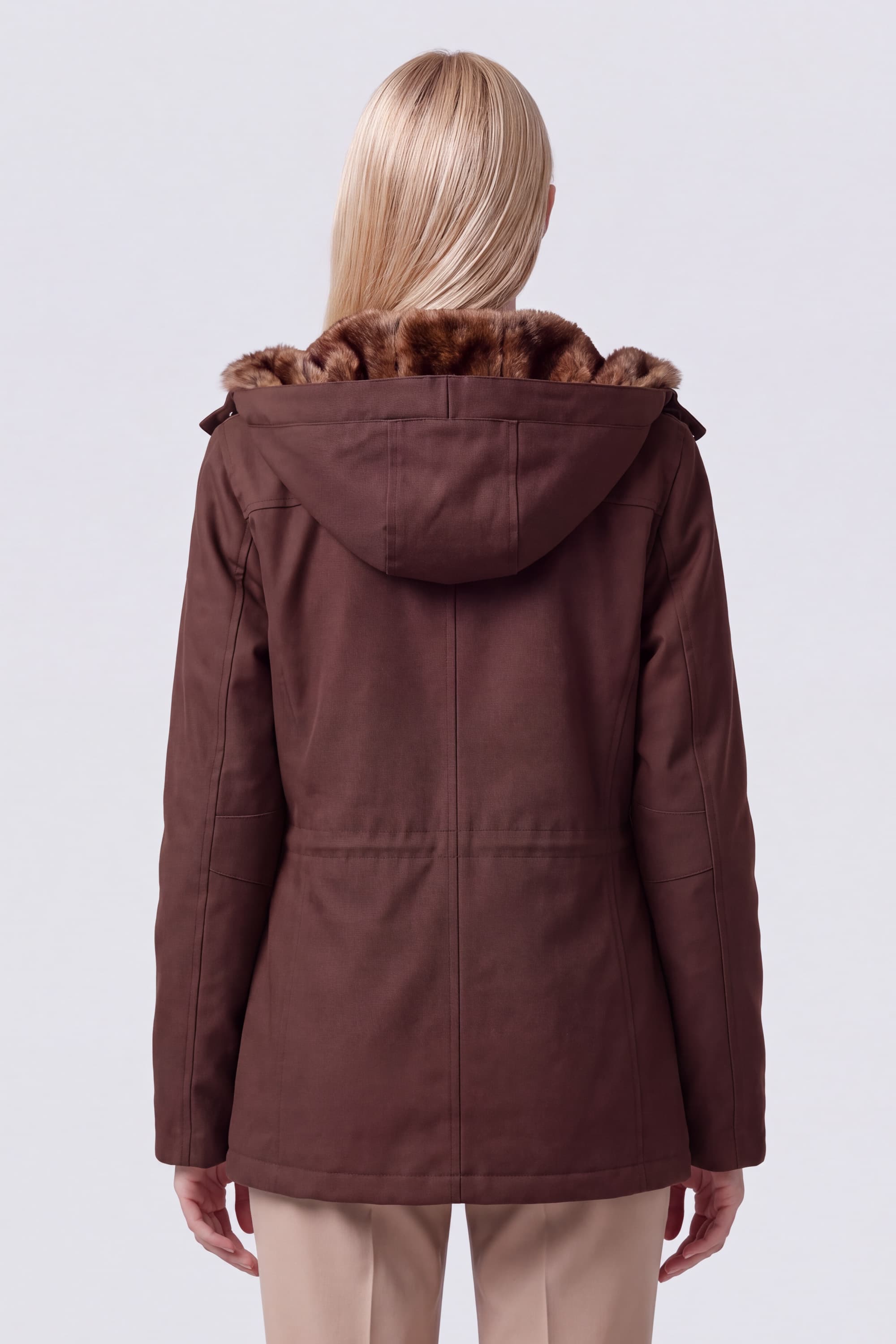 Twill Coat with Fur-Lined Hood - Image 5