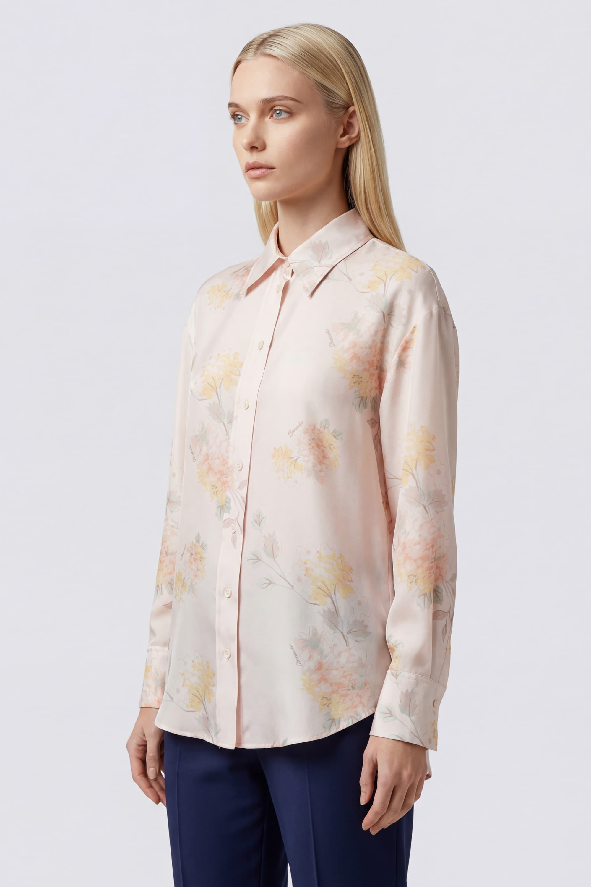 Silk Tunic Shirt with Watercolor Floral Print - Image 3
