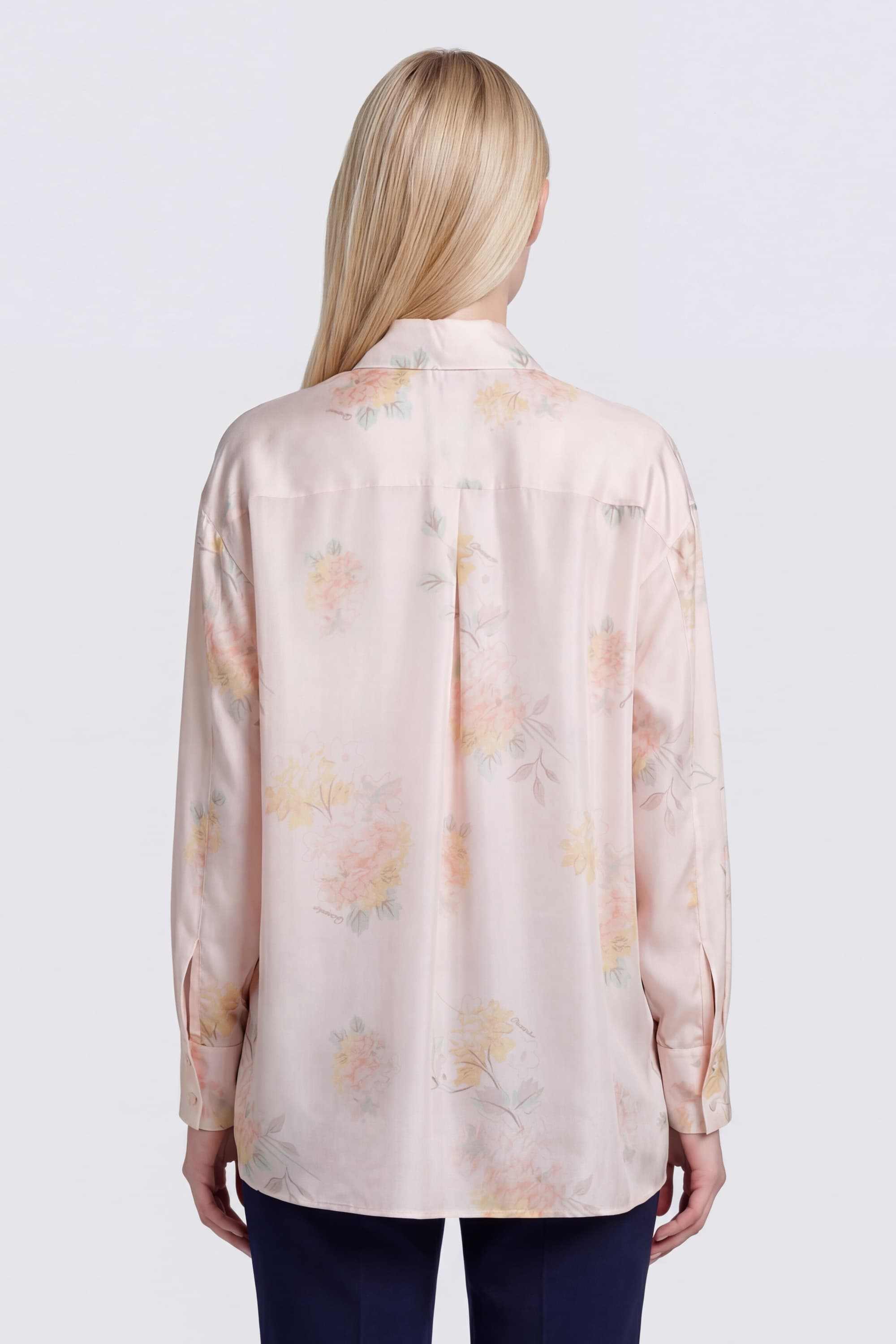 Silk Tunic Shirt with Watercolor Floral Print - Image 4